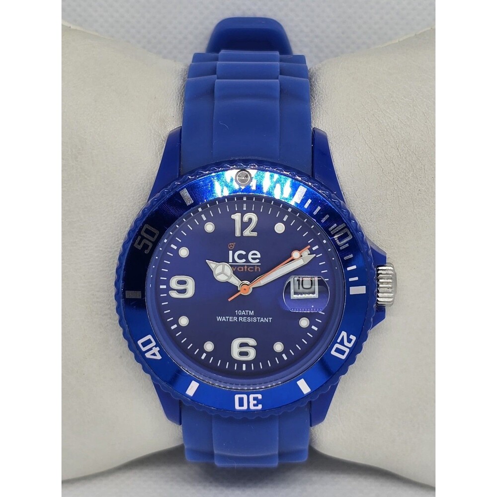 Unisex Ice-Watch Round Blue Dial Rotating Bezel WR 10ATM Date Silicone Watch 08